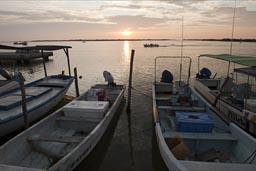 Rio Lagartos, boats in evening.