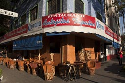 Antojitos, Restaurant in central Mexico City, colours in late light..