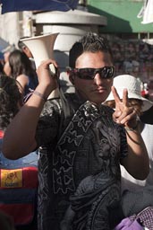 Megaphone guy, vendor Zocalo, Mexico City.