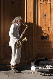 Street saxophone player, central Mexico City.