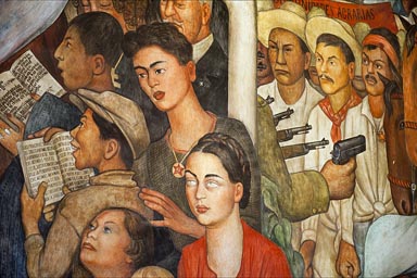 Detail of Diego Rivera mural. Frida Kahlo onit. Palacio Nacional, Mexico.