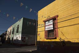 Painted houses, morning sun. Atlixco.