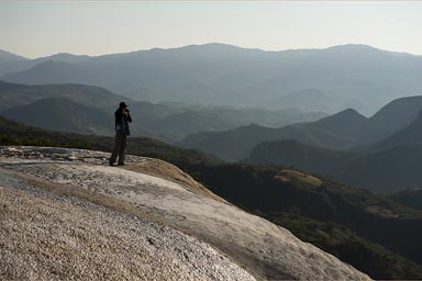 Looking out over the Oaxaca landscape, Hierve de Agua.