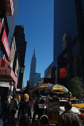 During the hot day, NY and Empire State Building.