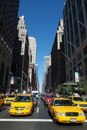 Taxis on Avenue in NY.