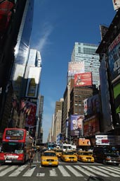 NY's yellow taxis.Times Square.