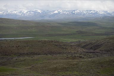 Snow covered mountains and higher plains Eastern Oregon.