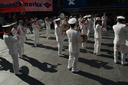 Marching police band on Times Square.