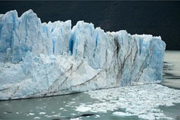 Floating ice in Lake Argentina in front of Perito Moreno glacier.