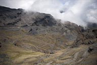 Old Yungas (Death) Road below, view from El Cumbre, near La Paz, Bolivia.