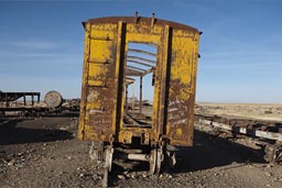 Train cementry, a yellow wagon.