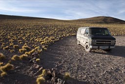 Chevy van were I spend night, Laguna Miniques, Chile.