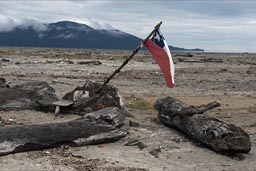 The Chaiten lahar spilt into the sea, Chilean flag, for hope.