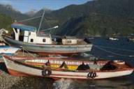 Colorful boats in Cochamo.