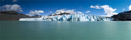 Panorama photography, of O'Higgins glacier, Chile.