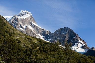 Over green woods, Torres del Paine.