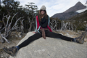 C. on a stone in French Valley, Torres del Paine.