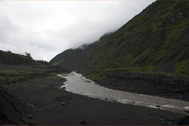 Valley of Rio Chambo. Volcano next door is Tungurahua, all is black. Ecuador near Banos.