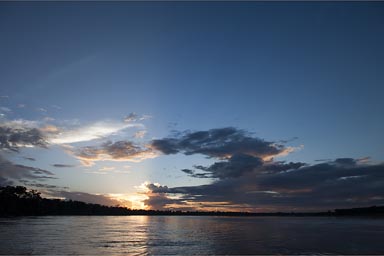 Maranon River and sunset. Peruvian jungle.