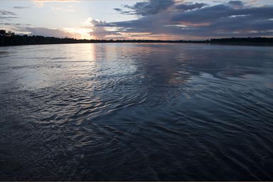 Maranon River and sunset. Peruvian jungle.