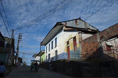 House in bright evening light, Yurimaguas, Peru.