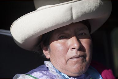 Indigenous woman and traditional hat, Cumbe Mayo, Cajamarca.