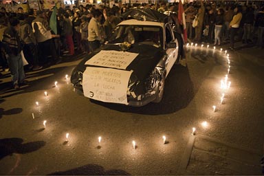 Candles for dead Conga mine protesters, Cajamarca.