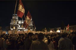 Outside San Francisco, Cajamarca, more people gather in protests of Newmont's Conga mine project, after clashes with police in Celendine have killed 3 people during the day.