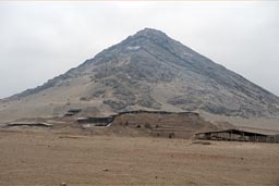 In front of Cerro Blanco, Huaca de la Luna, Moche archeological site. Peru.