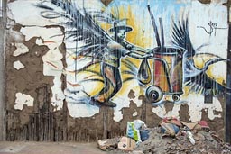 Cleaner graffiti and real trash. Huanchaco, Peru.