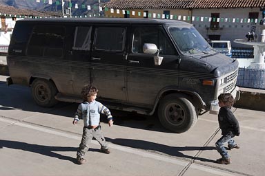 The boys and van in Yanama, morning, Peru on 3,400m.