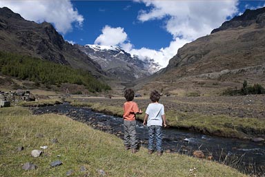A stream runs down Cordillera Blanca, Peru.