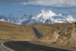 The road and Cordillera Blanca, Peru on 4,000m.