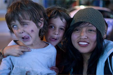 Joking around with a teenage girl. Huaraz, Peru.