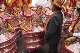 Amongst orange costumes, Lima Independence Day in Peru. Amongst orange costumes, Lima Independence Day in Peru.