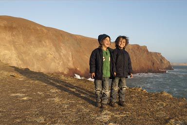 Colored desert, my boys, Paracas, cliffs of Playa Colorada, Peru.