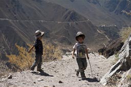 Down to the bottom of Colca Canyon, Peru, 1,200m descent.