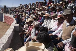 Fully packed tribunes, Huambo, bull fighting arena, Peru. 