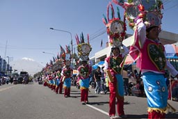 Dancers with head gear, Avenida Independencia, Arequipa Day.