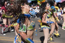 Showing skin, bikinis, dancing to hot rhythms, Arequipa Day, Peru.