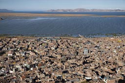 From Condor Hill, 4,017m, view over Puno and Lake Titicaca, Peru 