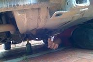 Always under the van, filling up missing differential oil, this photo one of the boys took with iphone. Bogota, Colombia.
