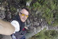 The Inca steps up Machu Picchu Mountain.