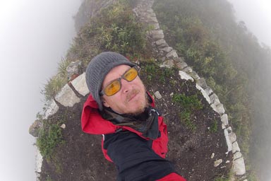 Clouds all around on Cerro Machu Picchu.