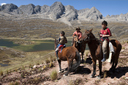 Andino riders, laguna, Cordillera Blanca rocky mountains, Peru.