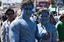 Arequipa Day, bodies painted blue, man and woman. Arequipa Day, bodies painted blue, man and woman.