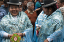 Women from Puno, all in turquoise. Independence Day in Peru. 