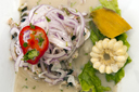 In Paracas, very nice, spicy seafood and fish ceviche, sweat potatoe and corn. Peru. In Paracas, very nice, spicy seafood and fish ceviche, sweat potatoe and corn. Peru.