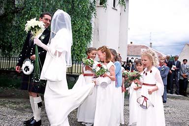 Couple and children after wedding