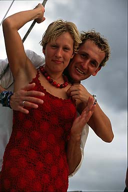 Thomas Schreiber and wife Johanna on the Catamoran